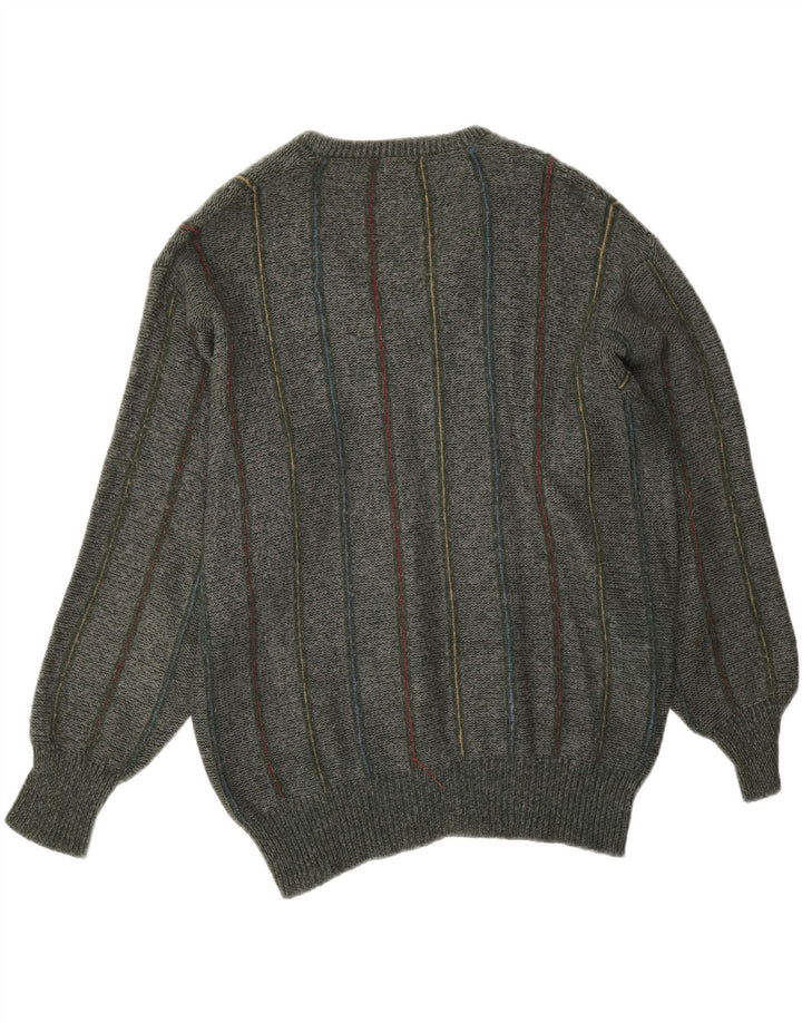 Vintage Mens V-Neck Jumper Sweater XL Khaki Striped