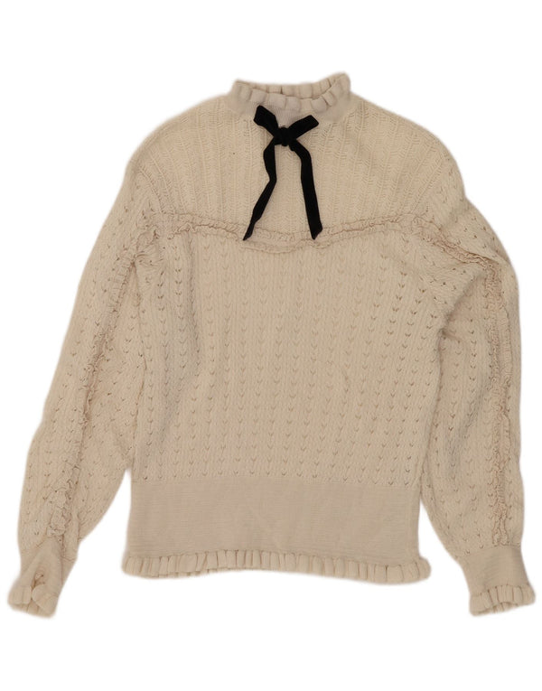 Zara Womens Turtle Neck Jumper Sweater UK 14 Large Off White Cotton