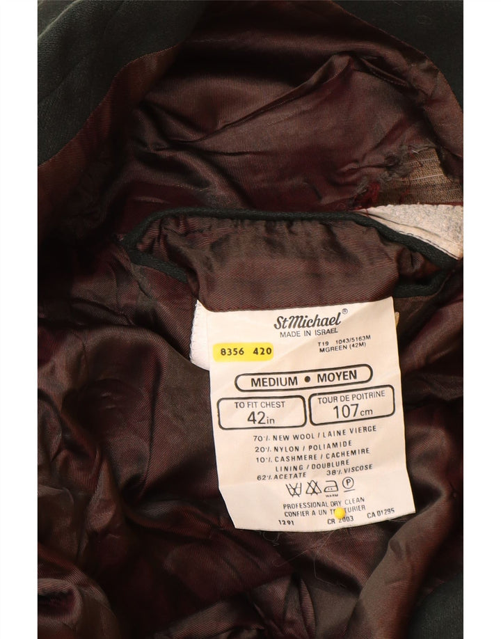 St Michael Mens Double Breasted Blazer Jacket UK 42 XL Green New Wool