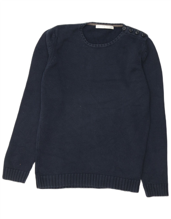 ZARA Mens Crew Neck Jumper Sweater Medium Navy Blue Cotton