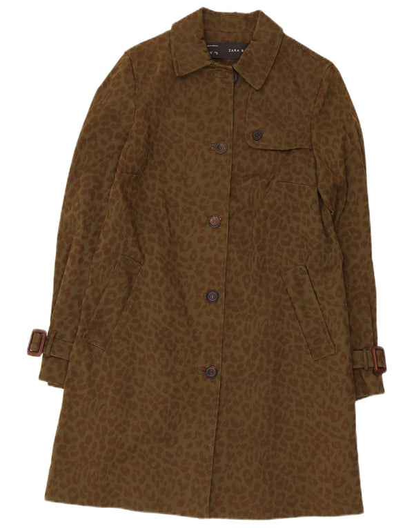 Zara Womens Trench Coat UK 12 Medium Khaki Animal Print