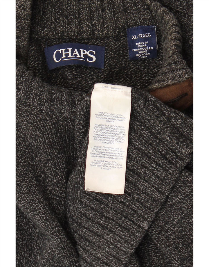 CHAPS Mens Button Neck Jumper Sweater XL Grey Flecked Cotton