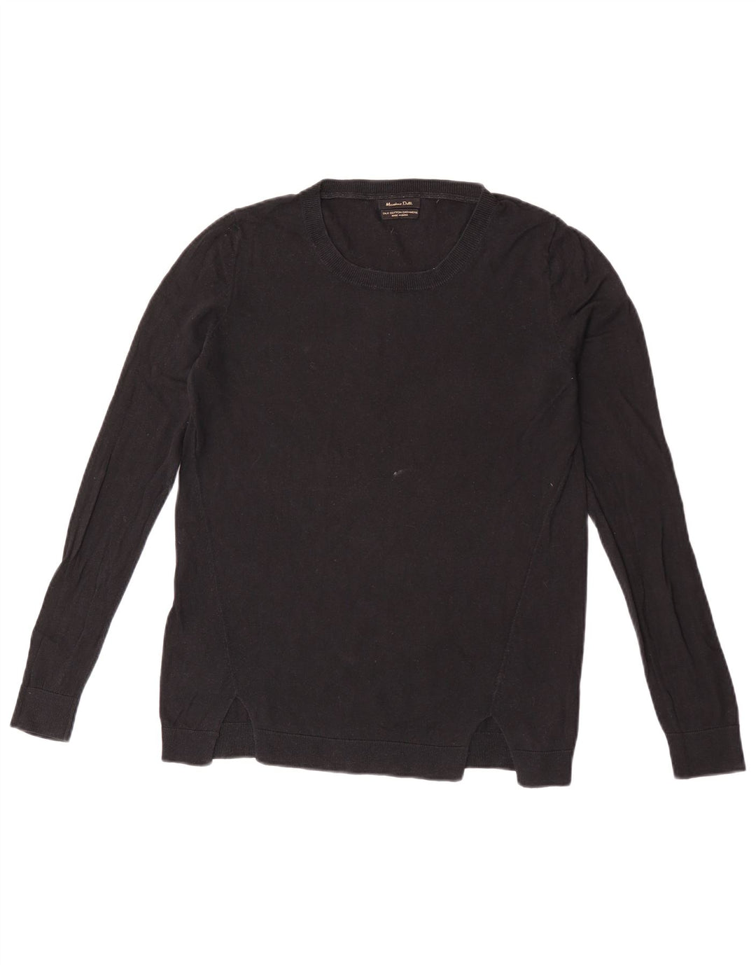 Massimo Dutti Womens Crew Neck Jumper Sweater UK 14 Medium Black Cotton