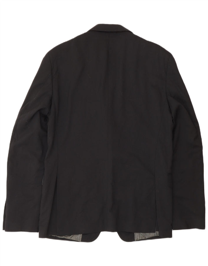 Calvin Klein Mens 2 Button Blazer Jacket IT 52 XL Black Virgin Wool