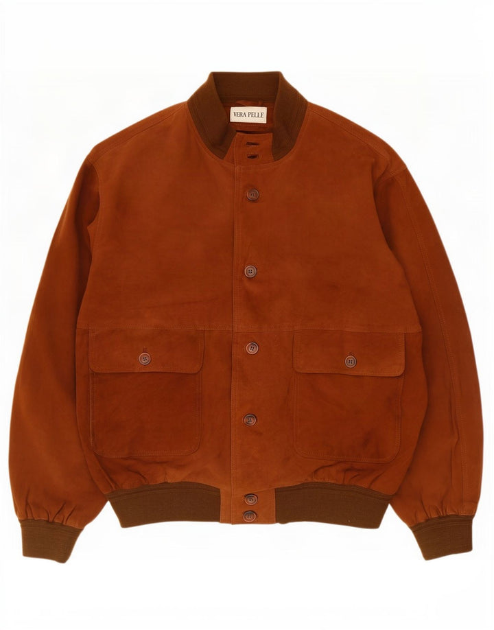Vintage Mens Suede Bomber Jacket UK 42 XL Brown Leather