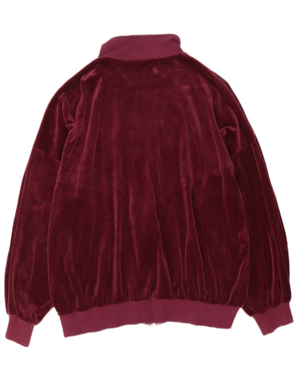 Vintage Womens Velour Tracksuit Top Jacket UK 20 2XL Burgundy Striped