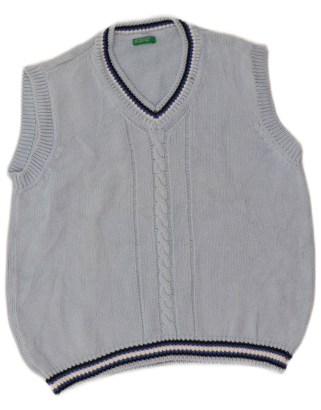 Benetton Boys Vest Tank Top 7-8 Years Blue Striped