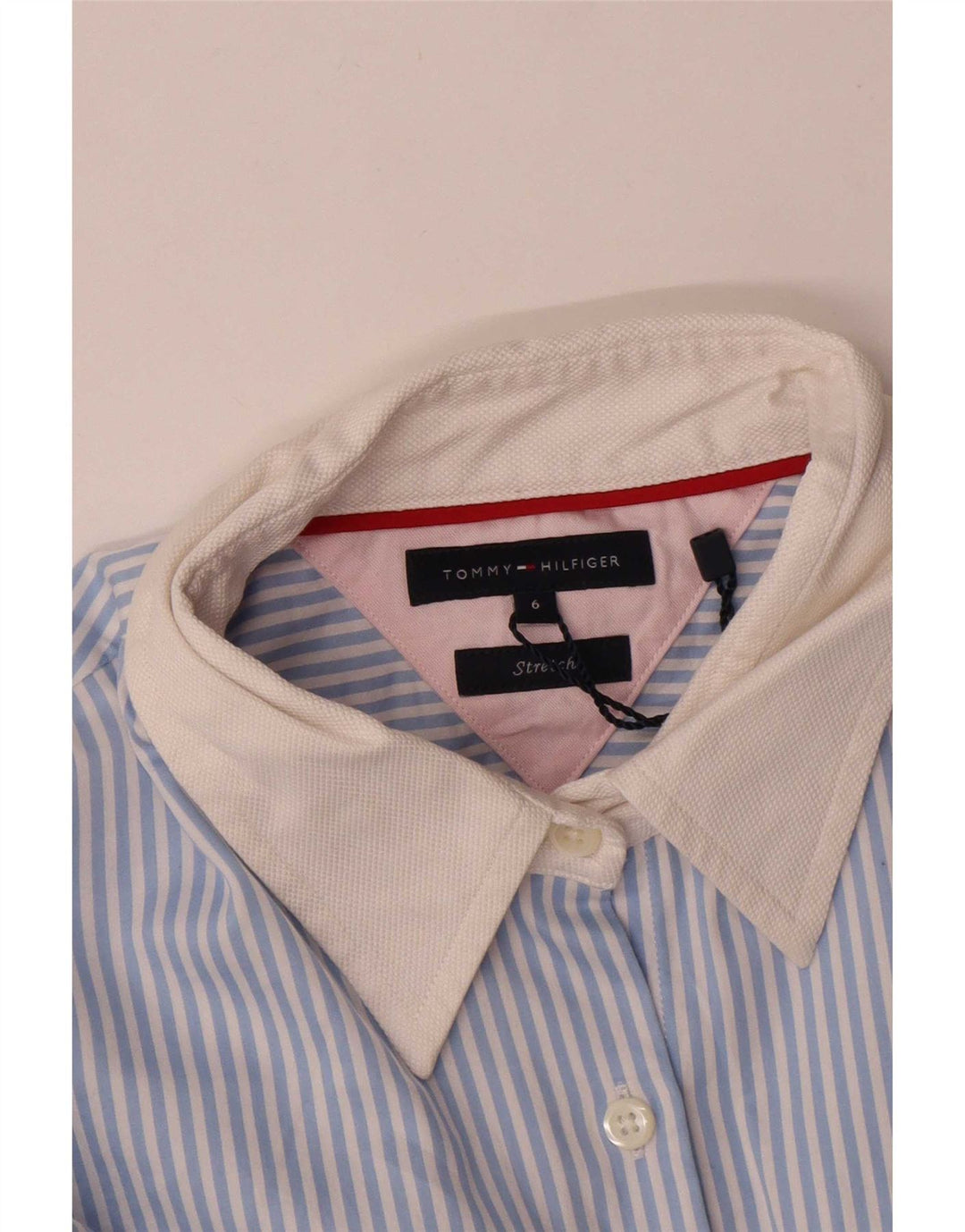 Tommy Hilfiger Womens Shirt US 6 Medium Blue Pinstripe Cotton