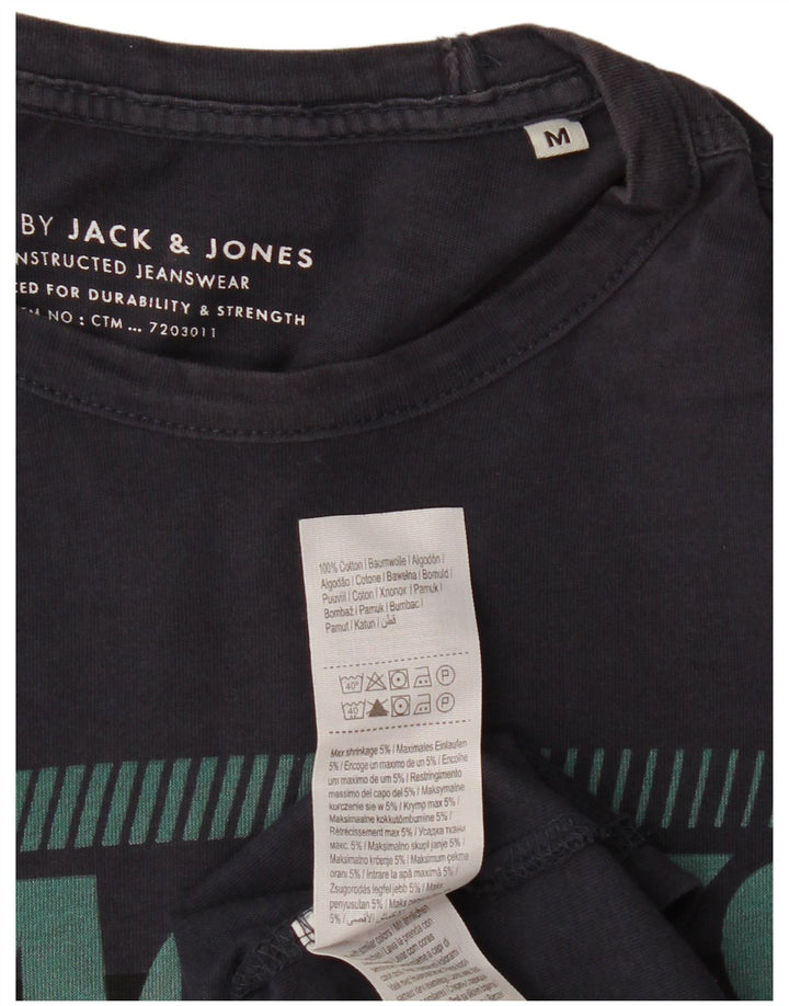 JACK & JONES Mens Graphic T-Shirt Top Medium Navy Blue Cotton