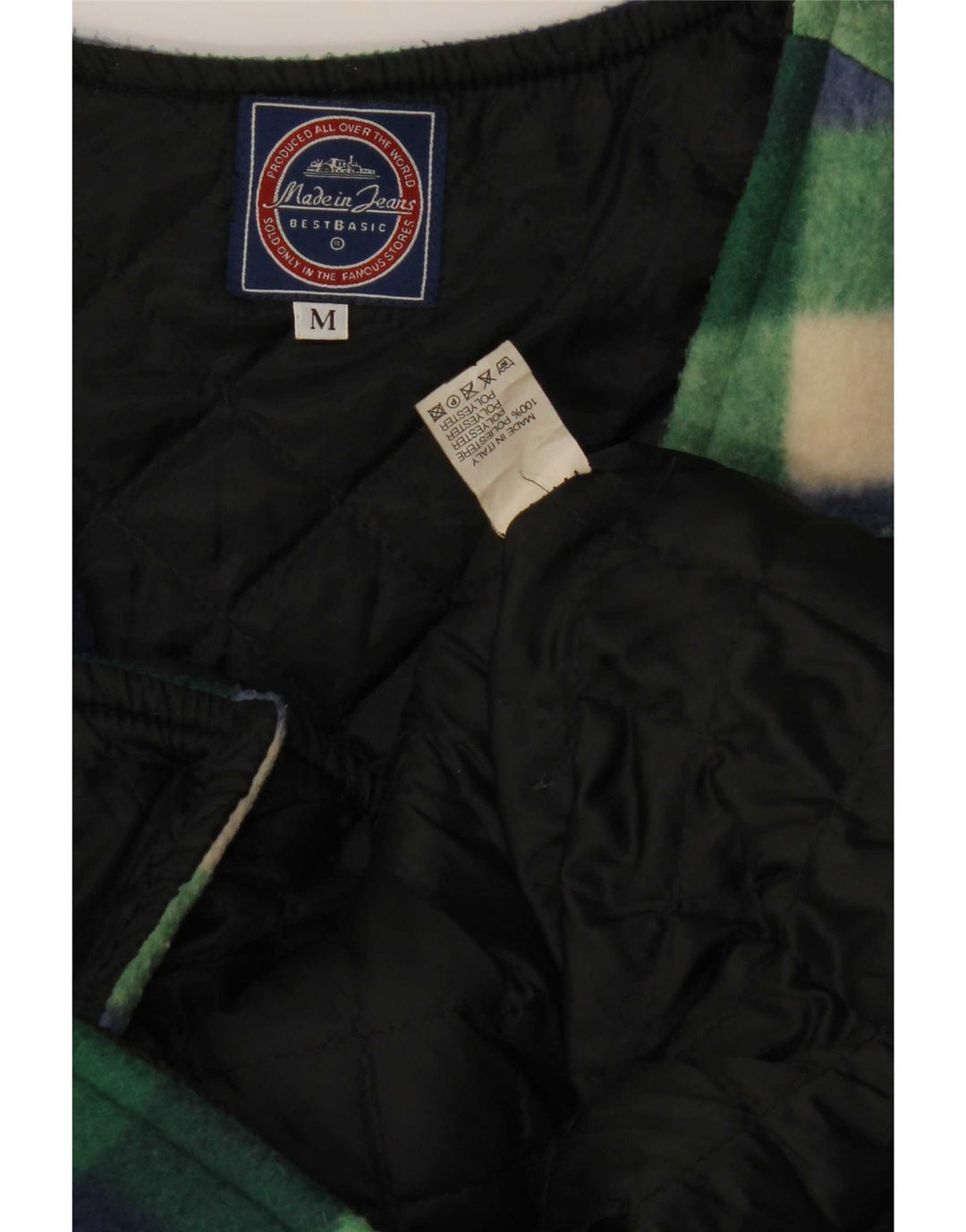 Vintage Mens Fleece Gilet UK 38 Medium Green Gingham Polyester