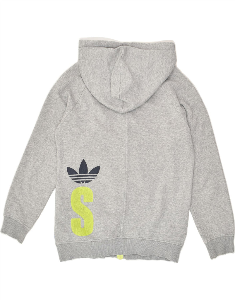 ADIDAS Womens Graphic Zip Hoodie Sweater UK 12 Medium Grey Cotton | Vintage Adidas | Thrift | Second-Hand Adidas | Used Clothing | Messina Hembry 