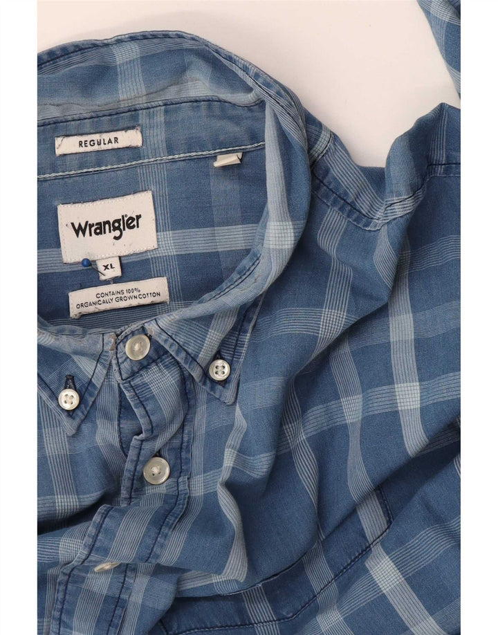 Wrangler Mens Regular Fit Shirt XL Blue Check Cotton