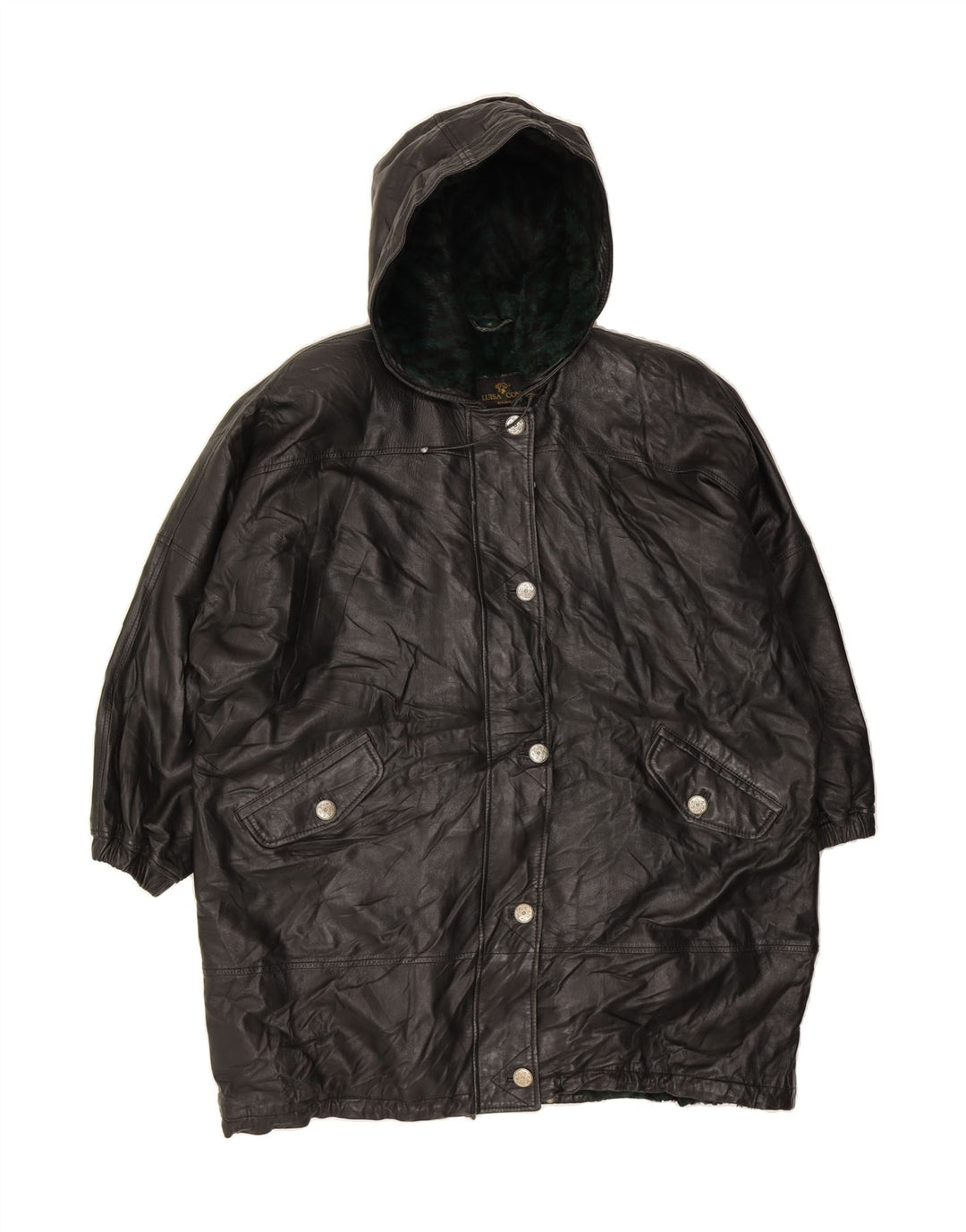 VINTAGE Womens Oversized Hooded Leather Coat UK 22 3XL Black Vintage Vintage and Second-Hand Vintage from Messina Hembry 
