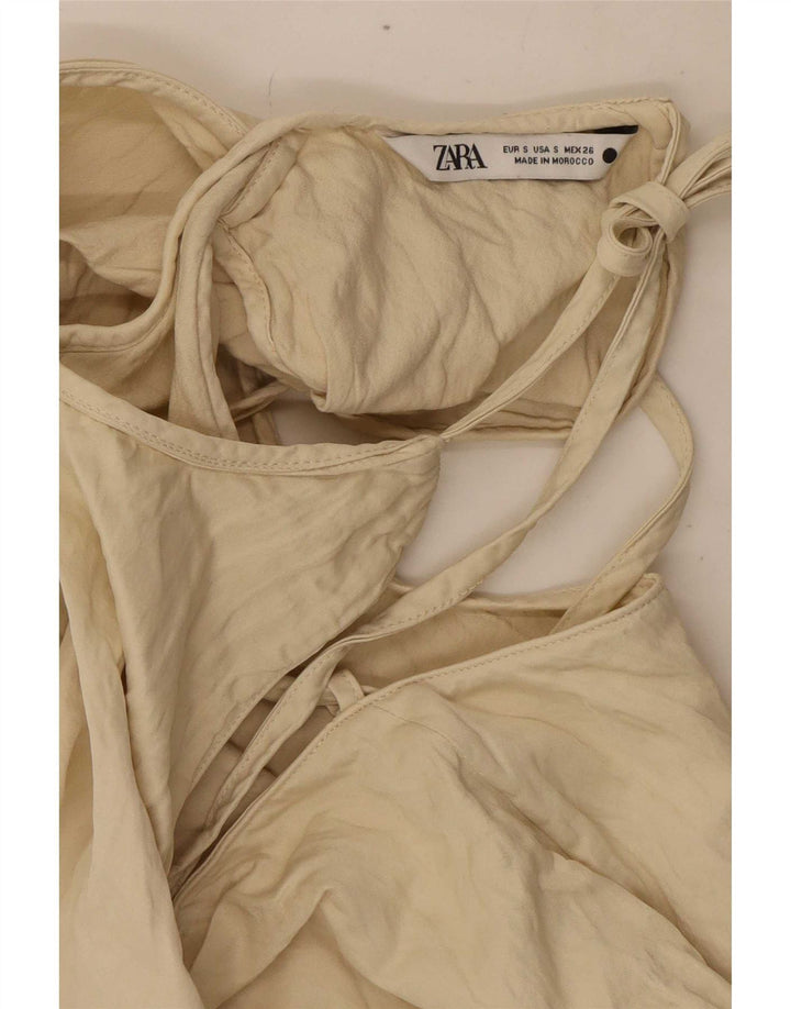 Zara Womens Halter Top UK 10 Small Off White Viscose