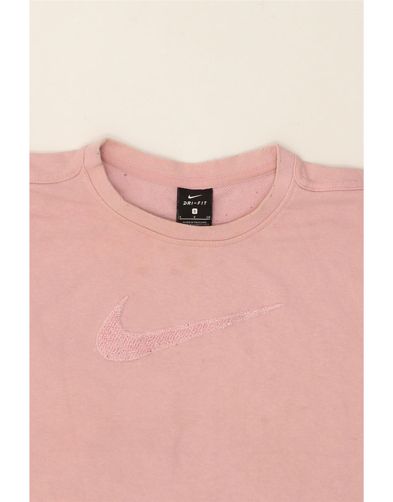 NIKE Womens Dri Fit Crop Graphic Sweatshirt Jumper UK 10 Small Pink | Vintage Nike | Thrift | Second-Hand Nike | Used Clothing | Messina Hembry 