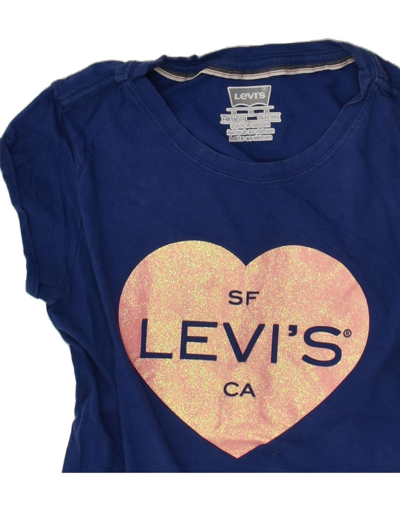 LEVI'S Girls Graphic T-Shirt Top 10-11 Years Medium  Navy Blue Cotton | Vintage Levi's | Thrift | Second-Hand Levi's | Used Clothing | Messina Hembry 