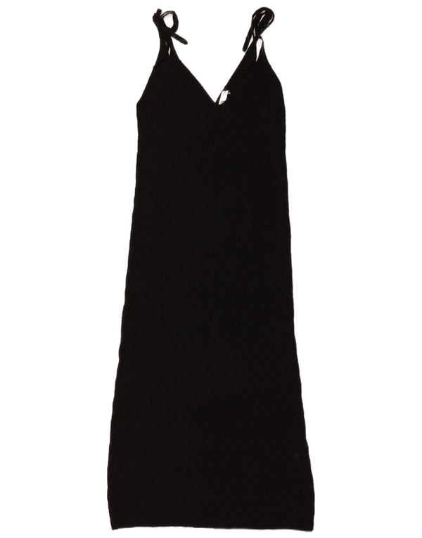 Zara Womens See Through Knit Maxi Dress UK 10 Small Black Cotton