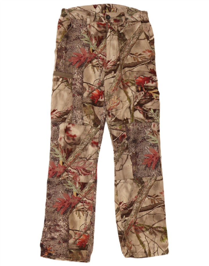 DECATHLON Womens Straight Cargo Trousers Small W27 L30 Beige Floral Cotton