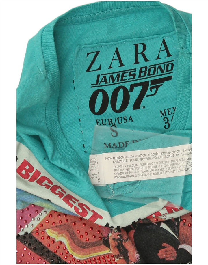 Zara Mens Graphic T-Shirt Top Small Blue Cotton