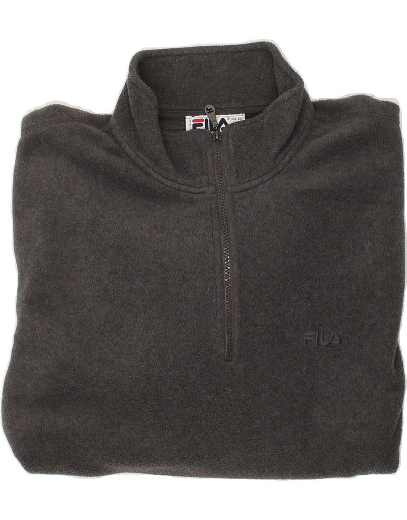 FILA Mens Zip Neck Fleece Jumper XL Grey Vintage Fila and Second-Hand Fila from Messina Hembry 