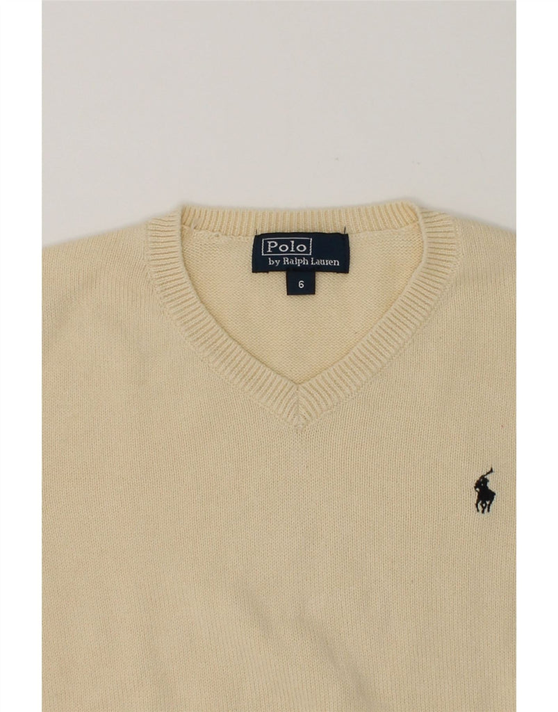 POLO RALPH LAUREN Boys V-Neck Jumper Sweater 5-6 Years Beige Cotton | Vintage Polo Ralph Lauren | Thrift | Second-Hand Polo Ralph Lauren | Used Clothing | Messina Hembry 