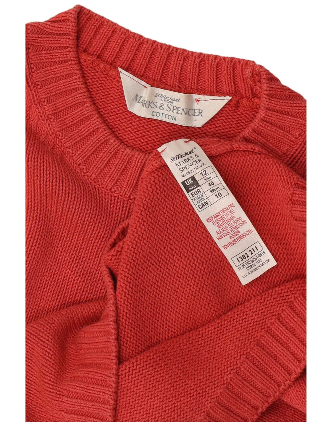 Marks & Spencer Womens Crew Neck Jumper Sweater UK 12 Medium Pink Cotton