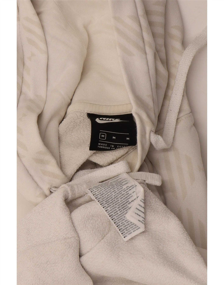 Nike Womens Oversized Hoodie Jumper UK 14 Medium White Geometric Cotton