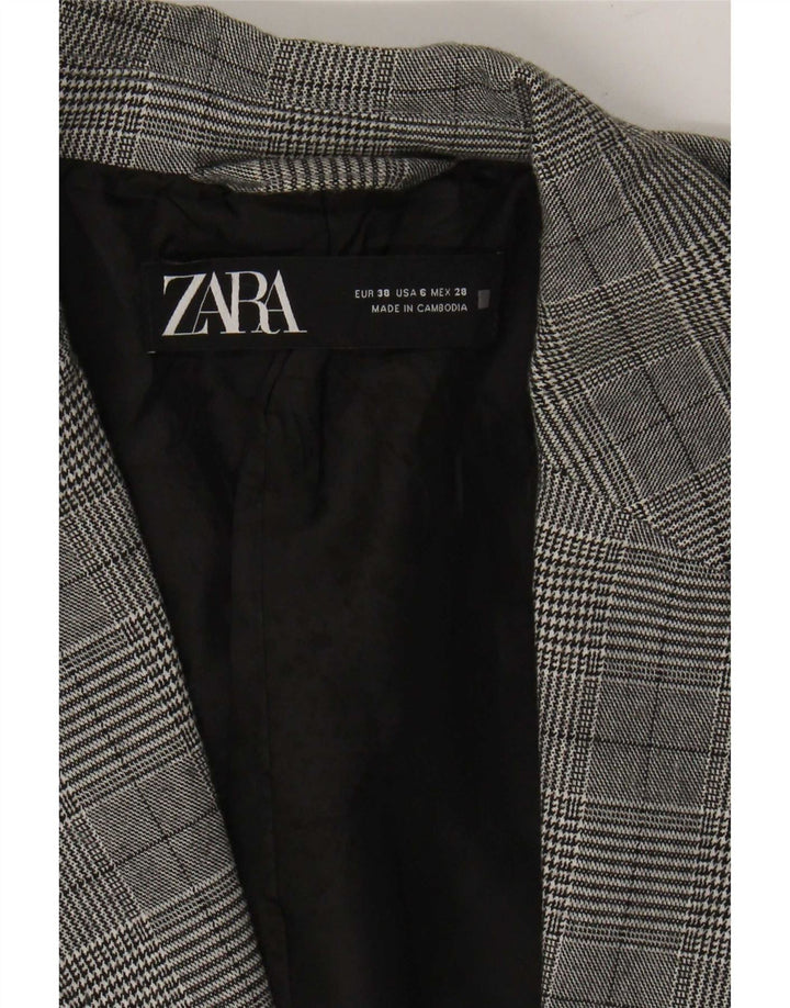 Zara Womens 1 Button Blazer Jacket EU 38 Small Grey Houndstooth