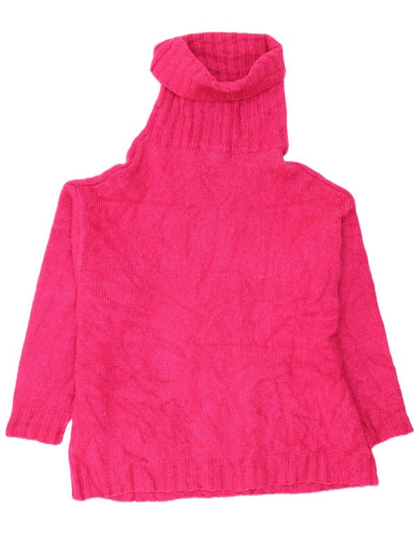 Zara Womens Oversized Roll Neck Jumper Sweater UK 14 Medium Pink Acrylic