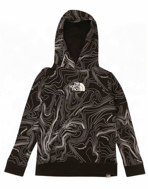 The North Face Girls Hoodie Jumper 11-12 Years Large Black Geometric Cotton