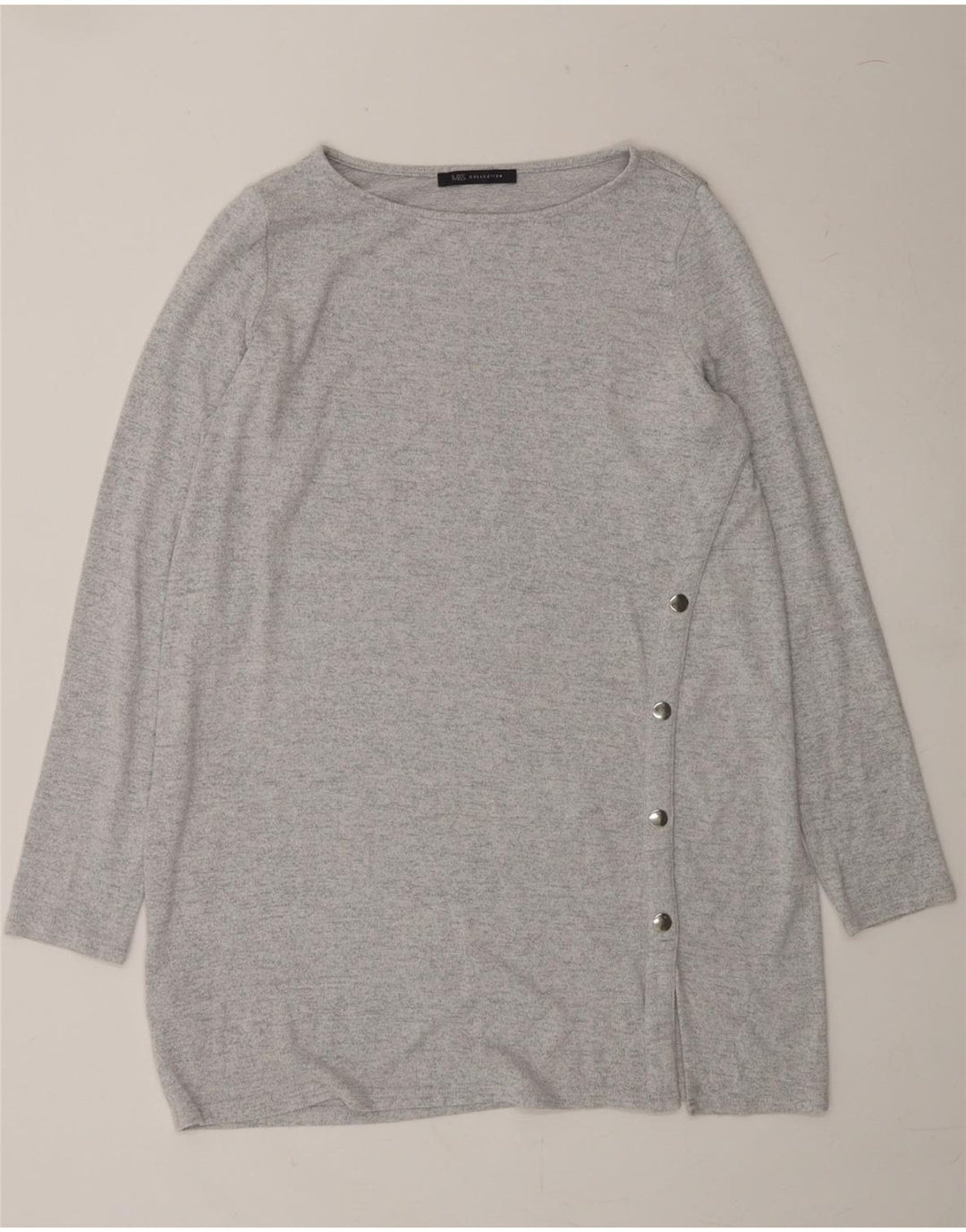 MARKS & SPENCER Womens Longline Boat Neck Jumper Sweater UK 14 Large Grey Vintage Marks & Spencer and Second-Hand Marks & Spencer from Messina Hembry 