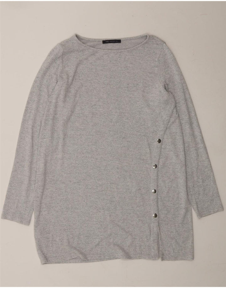 MARKS & SPENCER Womens Longline Boat Neck Jumper Sweater UK 14 Large Grey Vintage Marks & Spencer and Second-Hand Marks & Spencer from Messina Hembry 