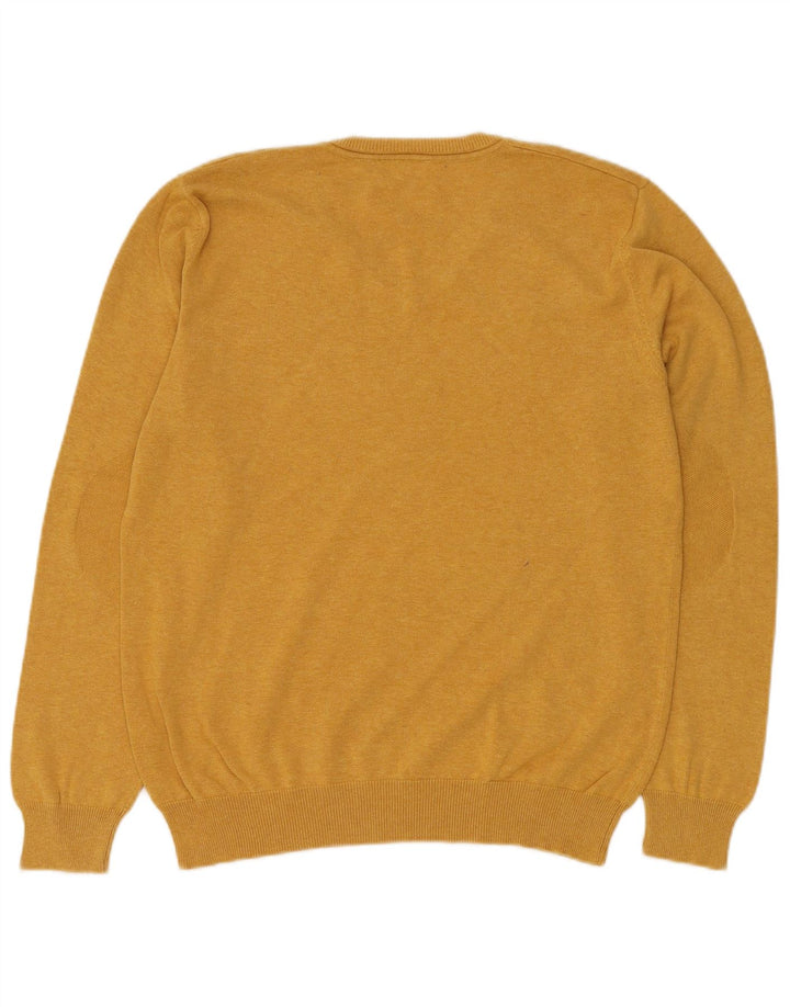 LACOSTE Mens V-Neck Jumper Sweater Size 5 Large Yellow Cotton