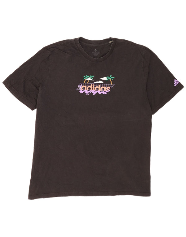 Adidas Mens Graphic T-Shirt Top 2XL Black Cotton