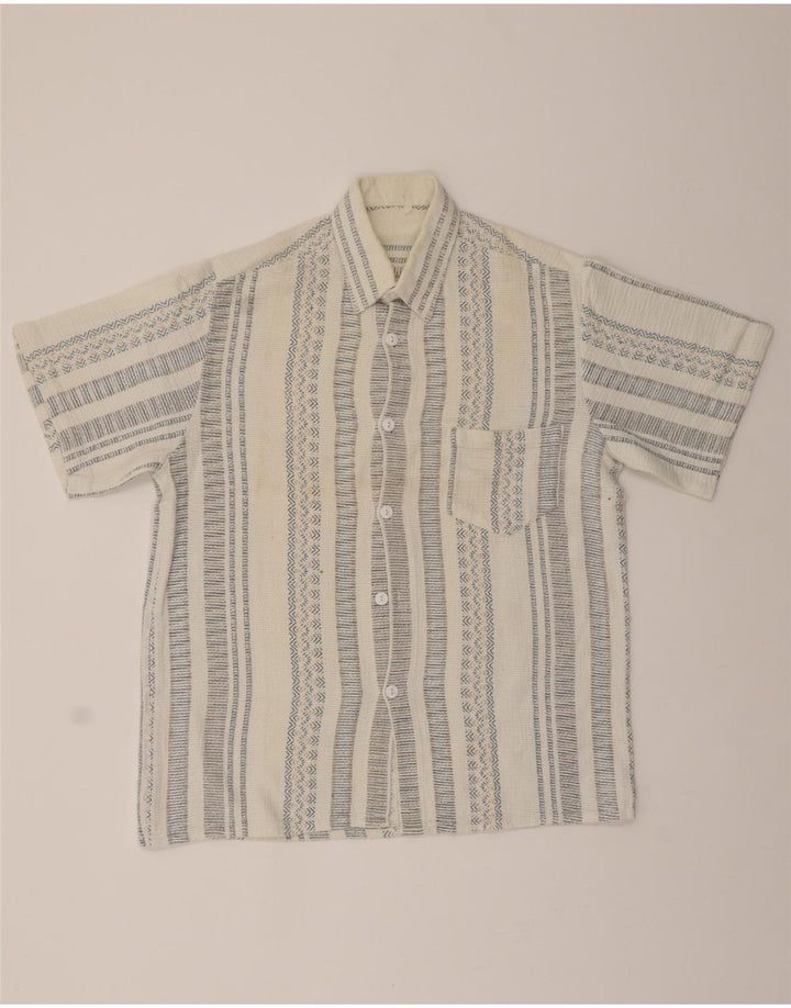 VINTAGE Mens Short Sleeve Flannel Shirt Large White Striped Vintage Vintage and Second-Hand Vintage from Messina Hembry 
