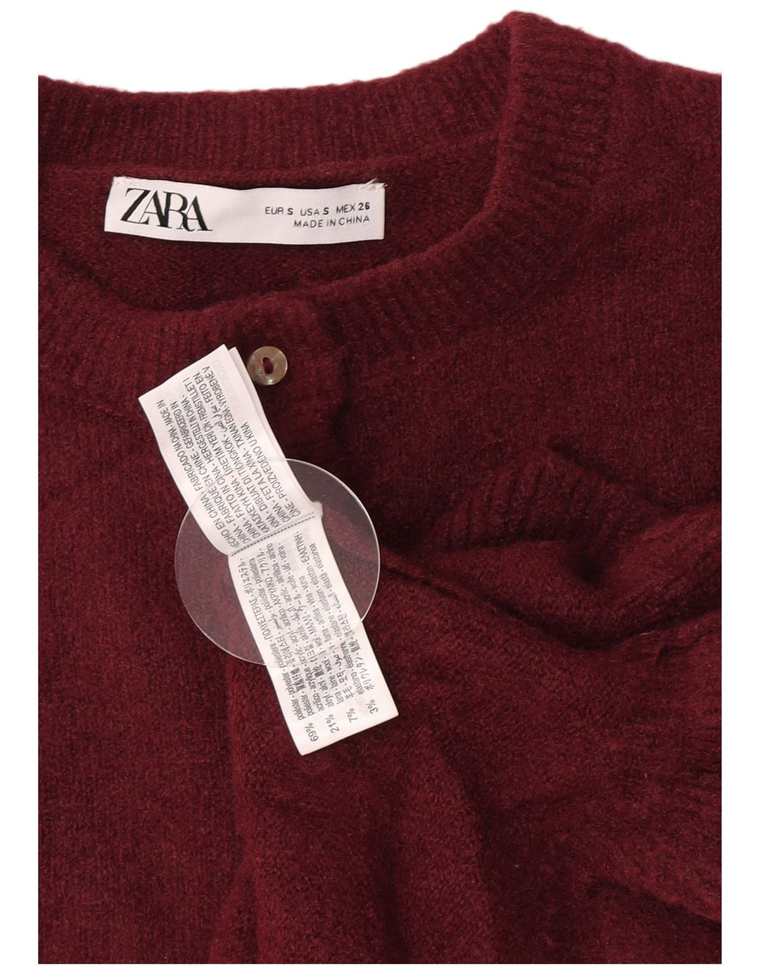 Zara Womens Crop Cardigan Sweater UK 10 Small Burgundy Polyester