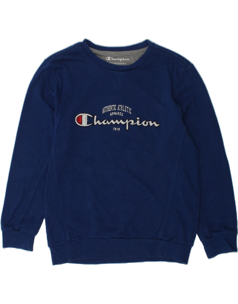 CHAMPION Boys Graphic Sweatshirt Jumper 9-10 Years Medium  Navy Blue | Vintage Champion | Thrift | Second-Hand Champion | Used Clothing | Messina Hembry 