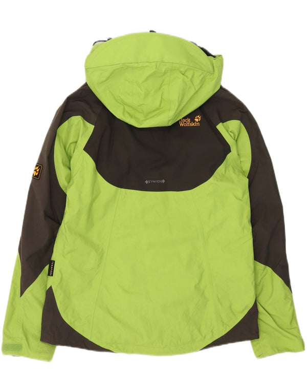 Jack Wolfskin Womens Hooded Rain Jacket UK 12/14 Medium Green Colourblock