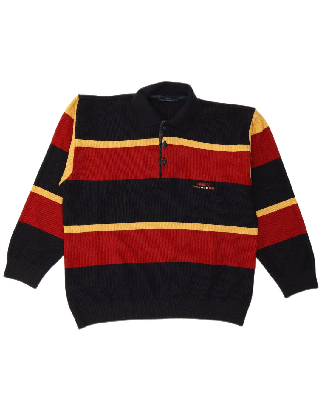 Navigare Mens Polo Neck Jumper Sweater Medium Multicoloured Striped Wool