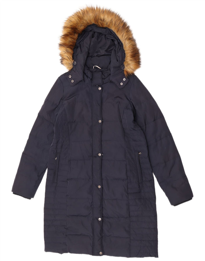 Crew Clothing Womens Hooded Padded Coat UK 12 Medium Navy Blue Polyester