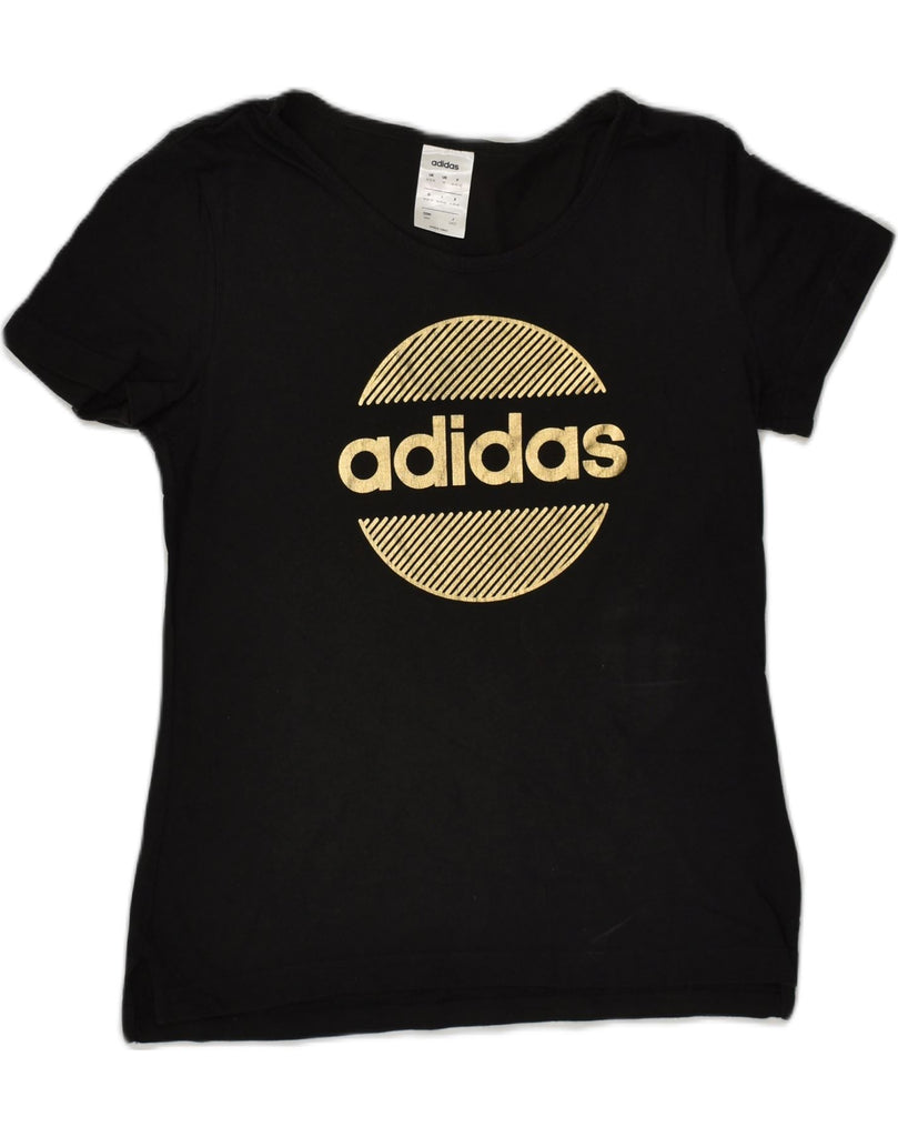 ADIDAS Womens Graphic T-Shirt Top UK 12/14 Medium Black Cotton | Vintage Adidas | Thrift | Second-Hand Adidas | Used Clothing | Messina Hembry 