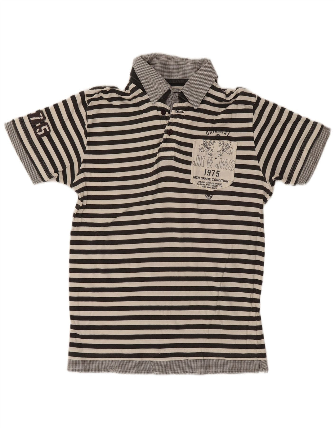 JACK & JONES Mens Graphic Polo Shirt Medium Grey Striped