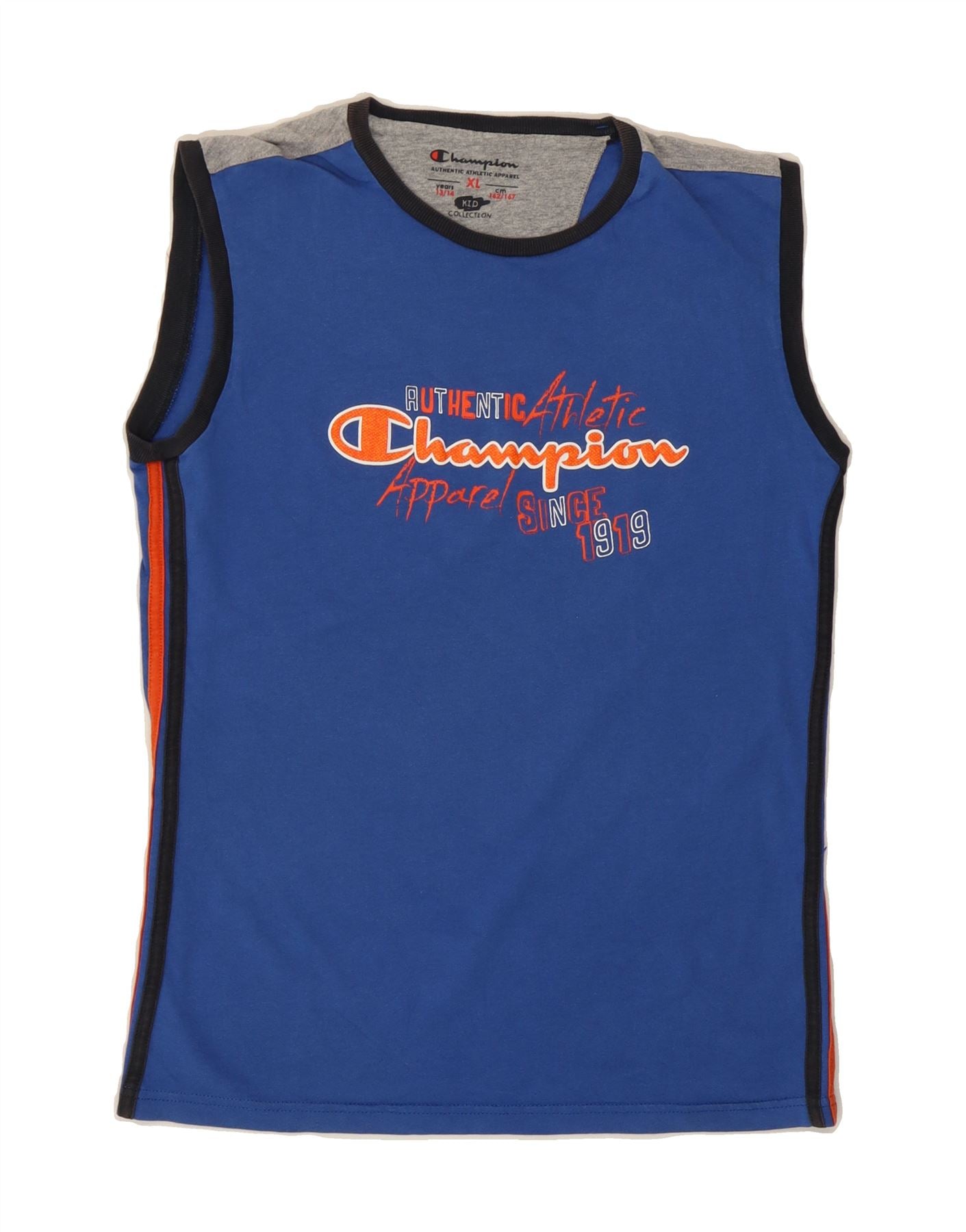 CHAMPION Boys Graphic Vest Top 13-14 Years XL Blue Colourblock