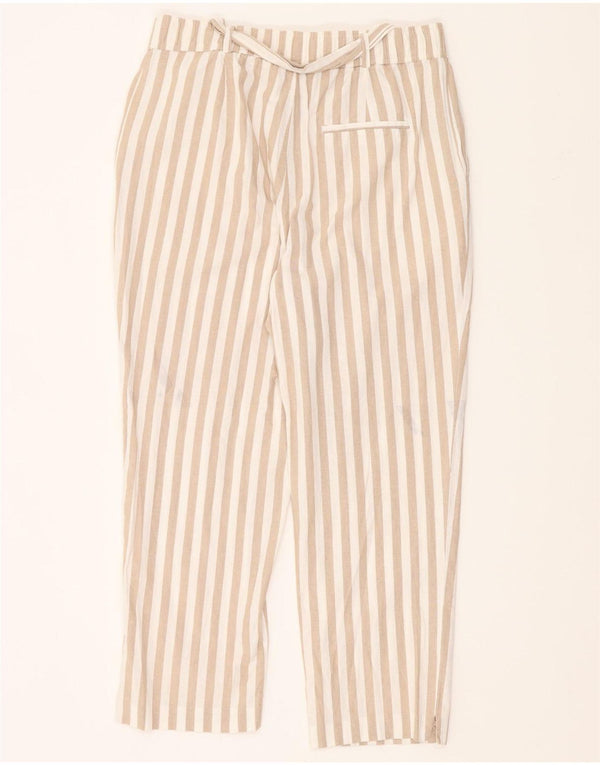 Zara Womens Straight Cropped Trousers Medium W28 L24 Beige Pinstripe