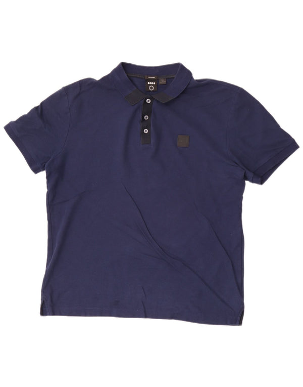 Hugo Boss Mens Polo Shirt Large Navy Blue Cotton