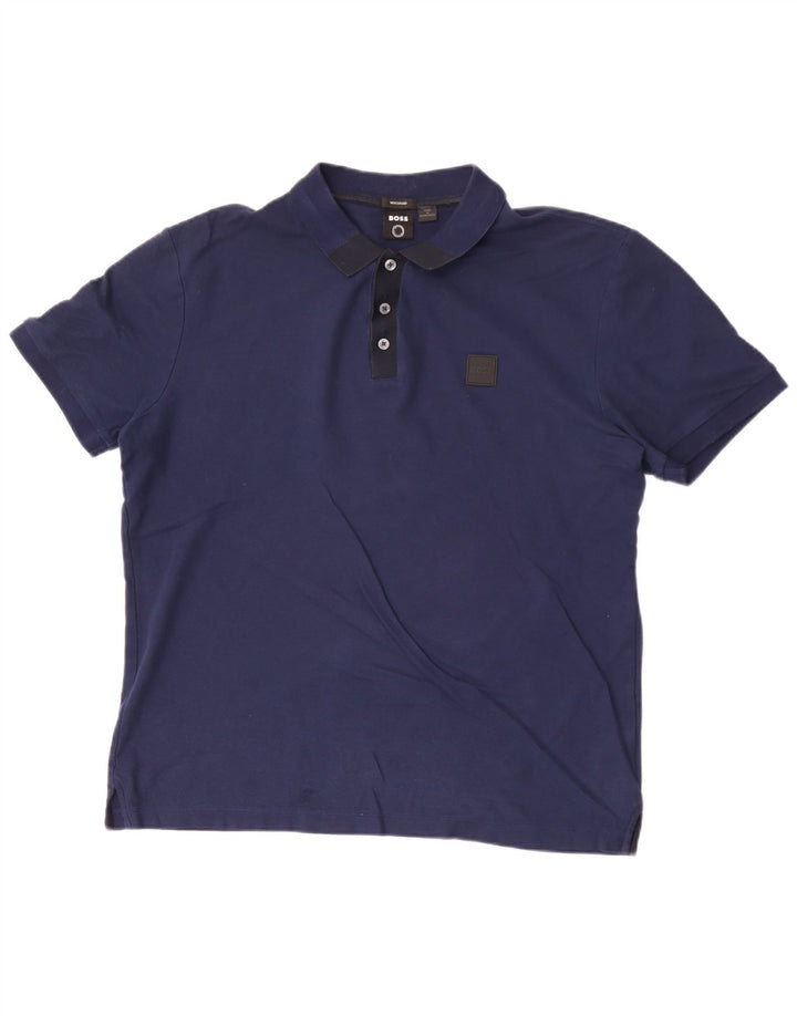 Hugo Boss Mens Polo Shirt Large Navy Blue Cotton