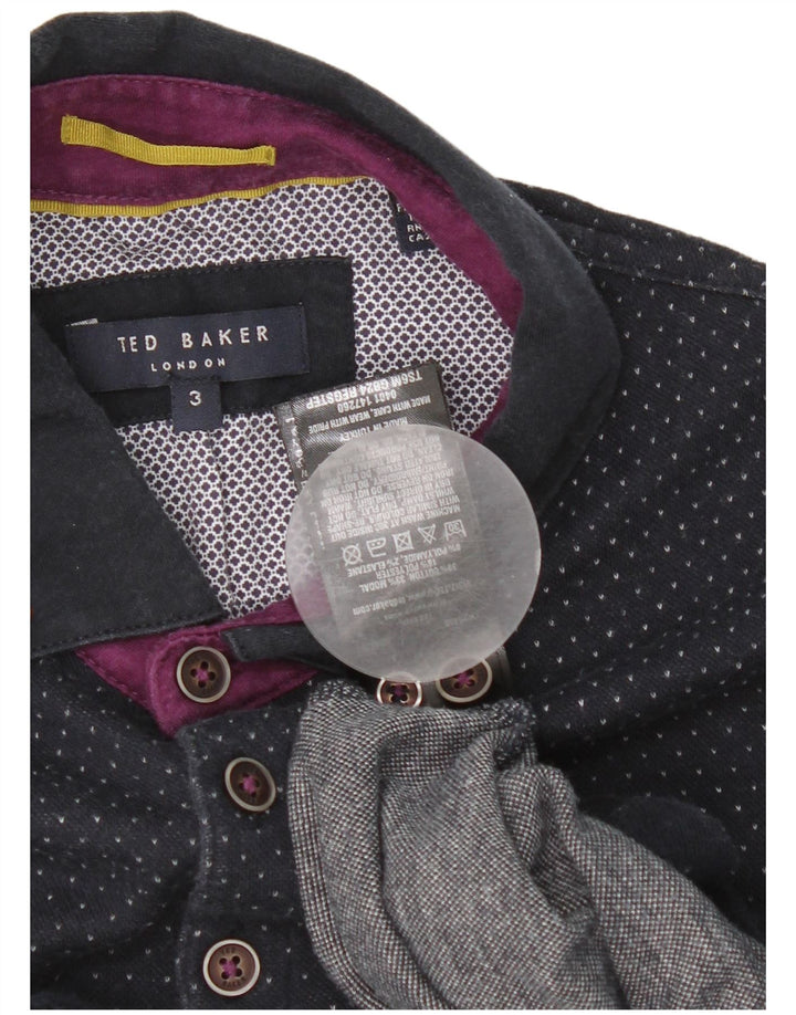 Ted Baker Mens Polo Shirt Size 3 Medium Navy Blue Spotted Cotton
