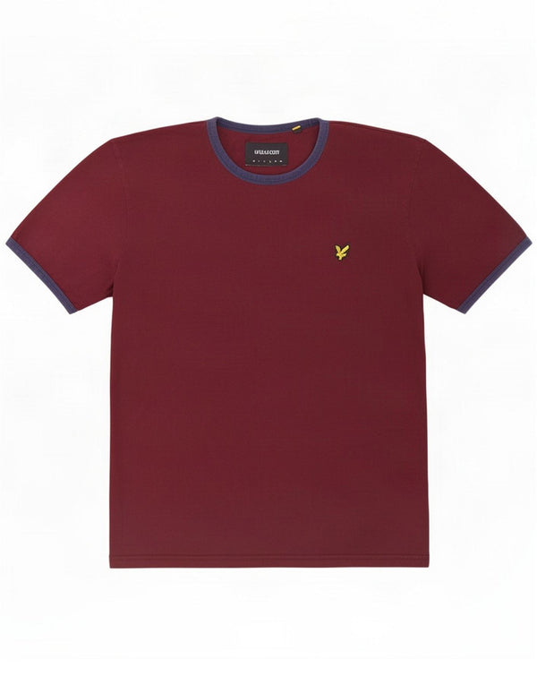 Lyle & Scott Mens T-Shirt Top Large Maroon Cotton