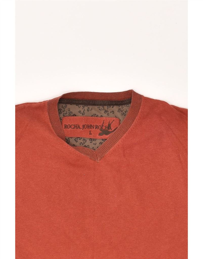 JOHN ROCHA Mens V-Neck Jumper Sweater Large Brown Cotton | Vintage John Rocha | Thrift | Second-Hand John Rocha | Used Clothing | Messina Hembry 