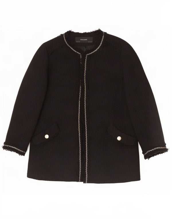 Zara Womens Open Blazer Jacket UK 14 Large Black Acrylic
